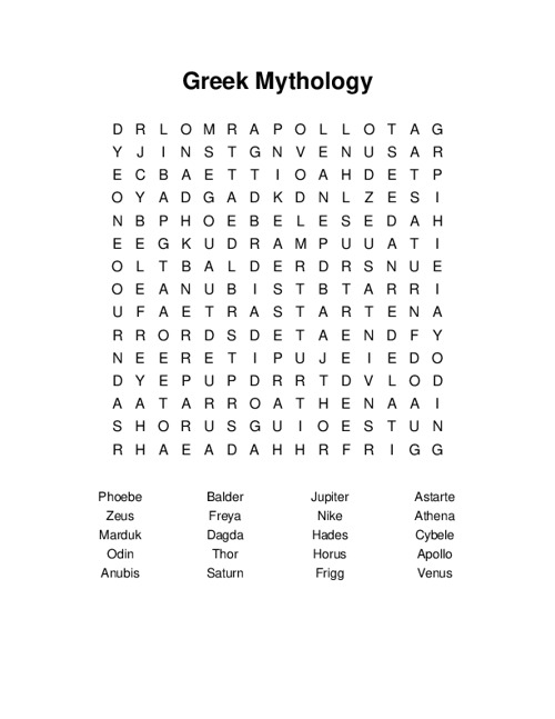 Greek Mythology Word Search Puzzle