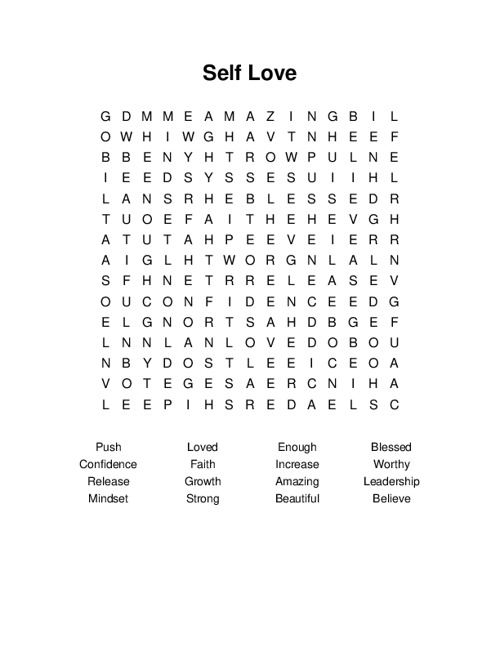 Self Love Word Search Puzzle