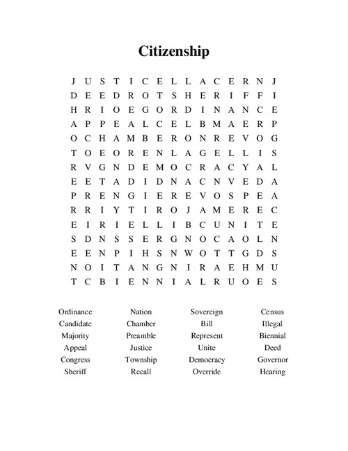 Citizenship Word Search Puzzle