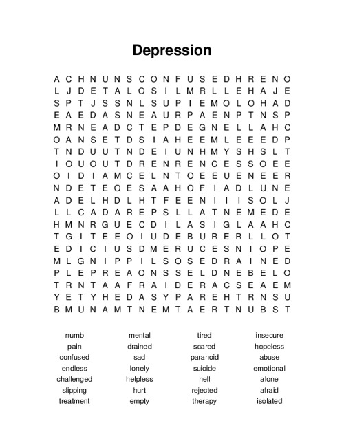 Depression Word Search Puzzle