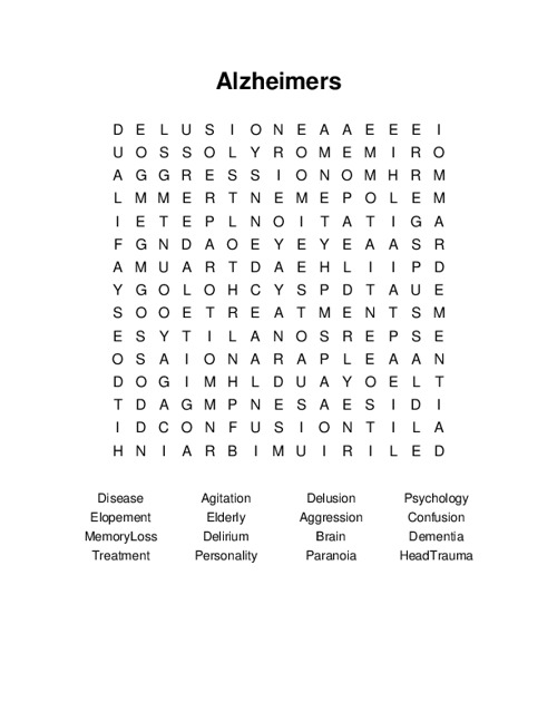 Alzheimers Word Search Puzzle