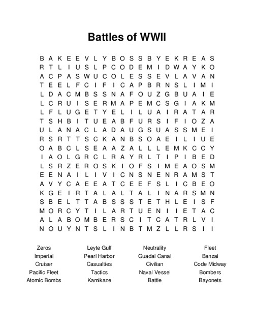Battles of WWII Word Search Puzzle