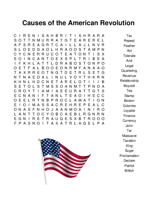 Causes of the American Revolution Word Search Puzzle