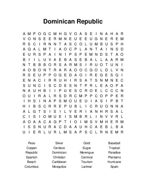 Dominican Republic Word Search Puzzle