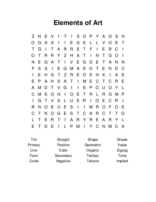 Elements of Art Word Search Puzzle