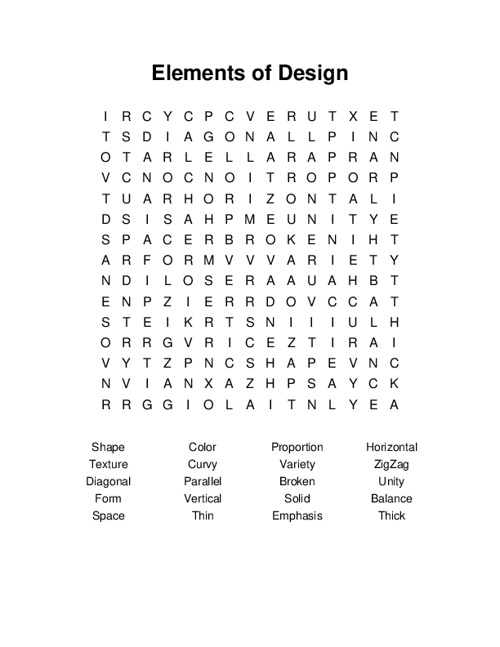 Elements of Design Word Search Puzzle