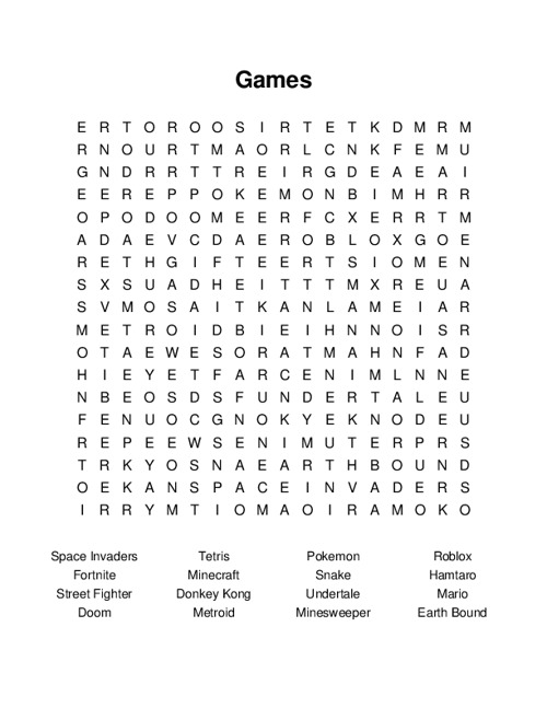 Games Word Search Puzzle