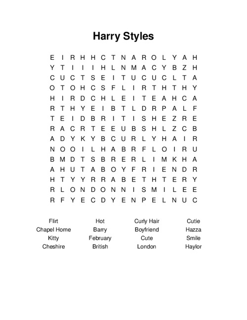 Harry Styles Word Search Puzzle