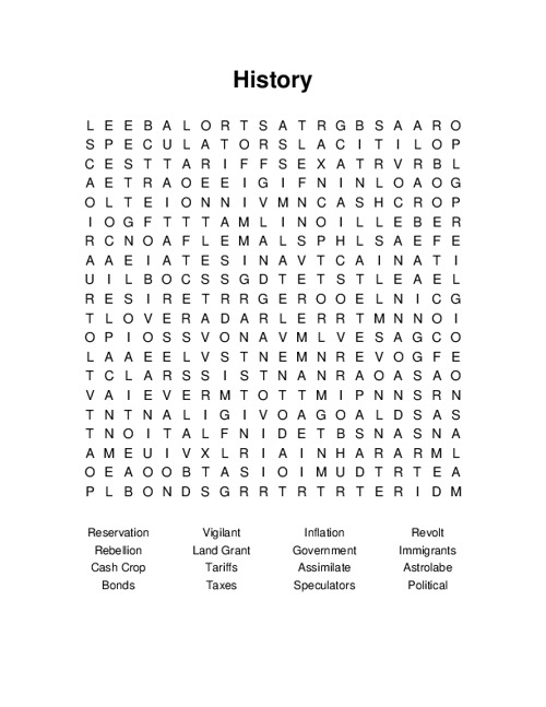 history word search printable