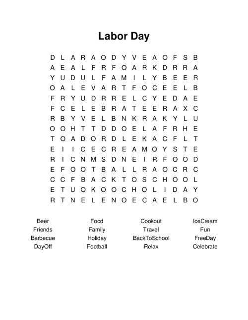 Labor Day Word Search