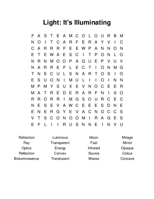 Light: Its Illuminating Word Search Puzzle