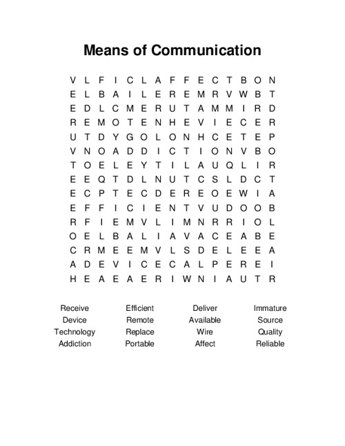 Means Of Communication Word Search Means Of Communication Word Search
