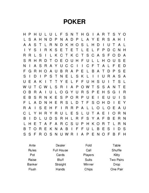 POKER Word Search Puzzle