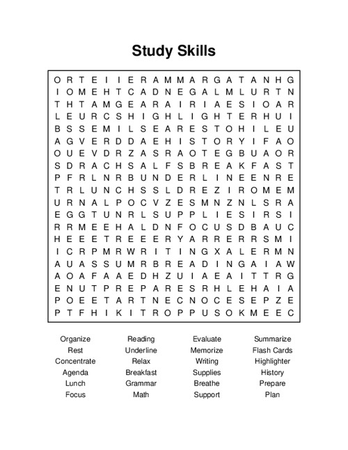 Study Skills Word Search Puzzle