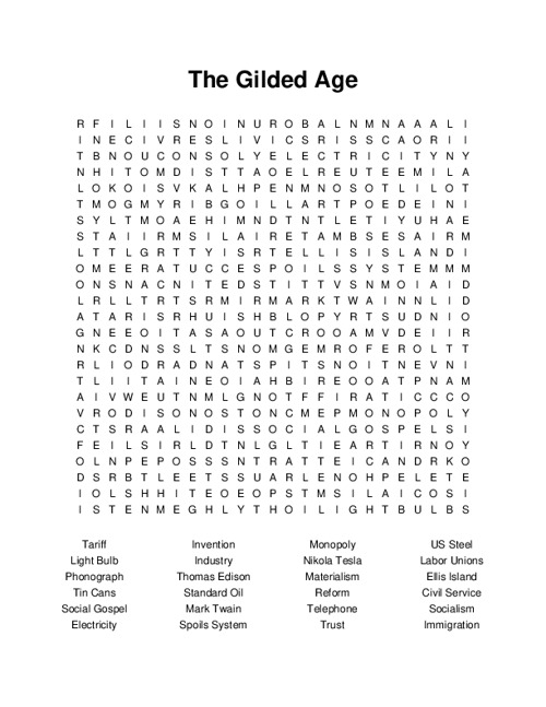 The Gilded Age Word Search Puzzle