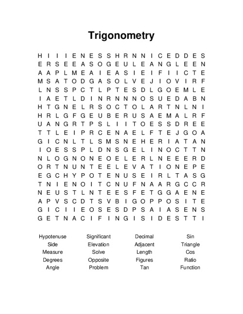 Trigonometry Word Search Puzzle