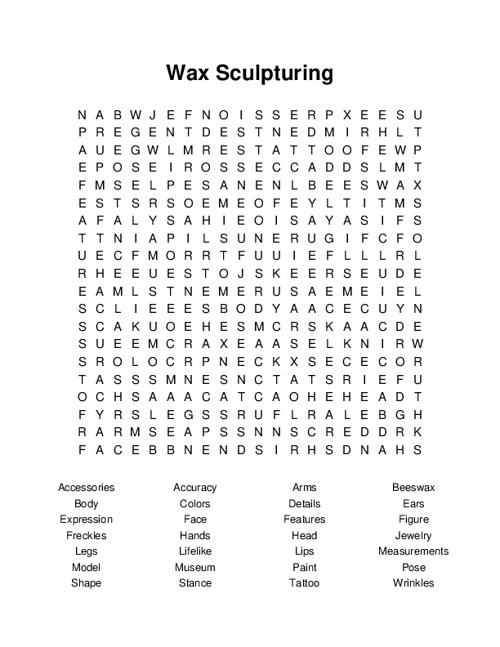 Wax Sculpturing Word Search Puzzle