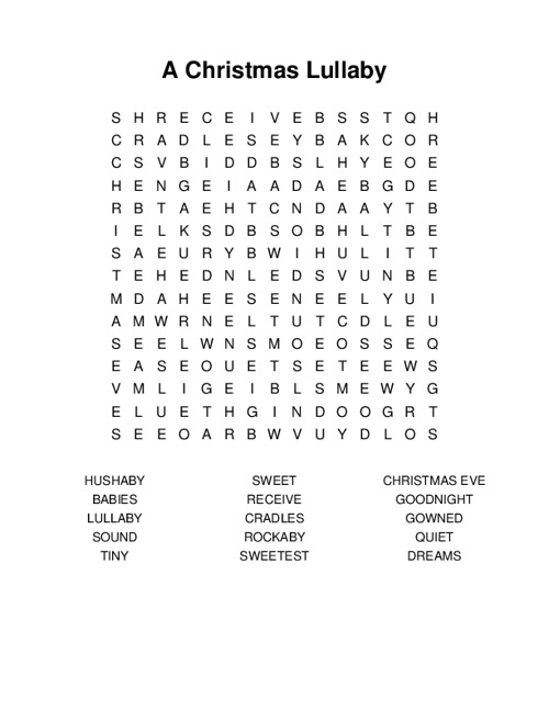 A Christmas Lullaby Word Search Puzzle