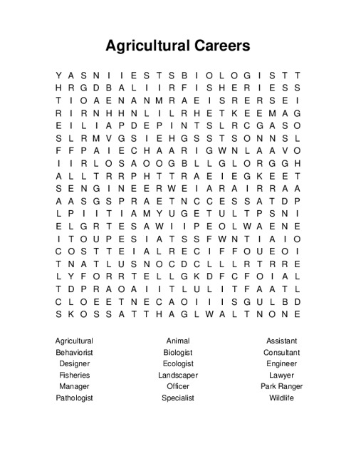Agricultural Careers Word Search Puzzle