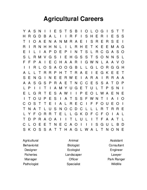 Agricultural Careers Word Search