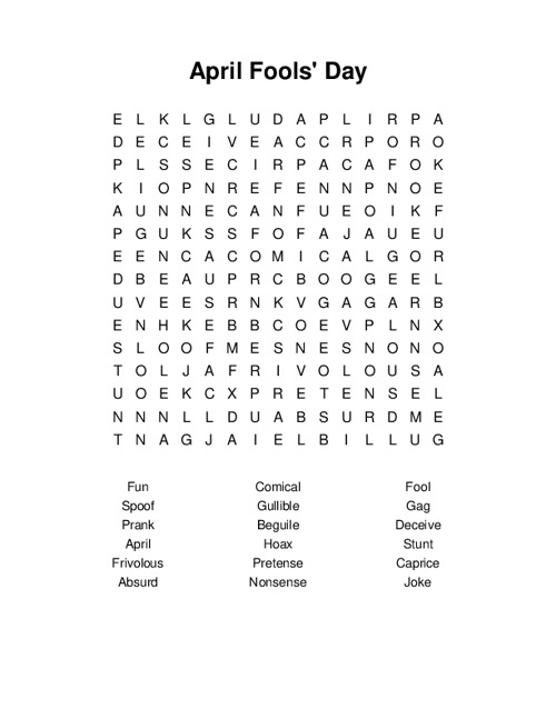 April Fools Day Word Search Puzzle