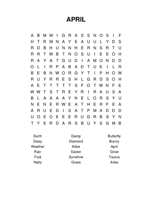 APRIL Word Search Puzzle