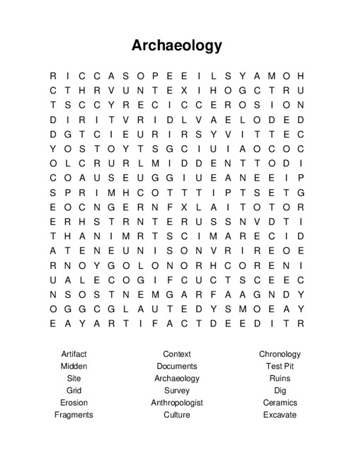 Archaeology Word Search Puzzle