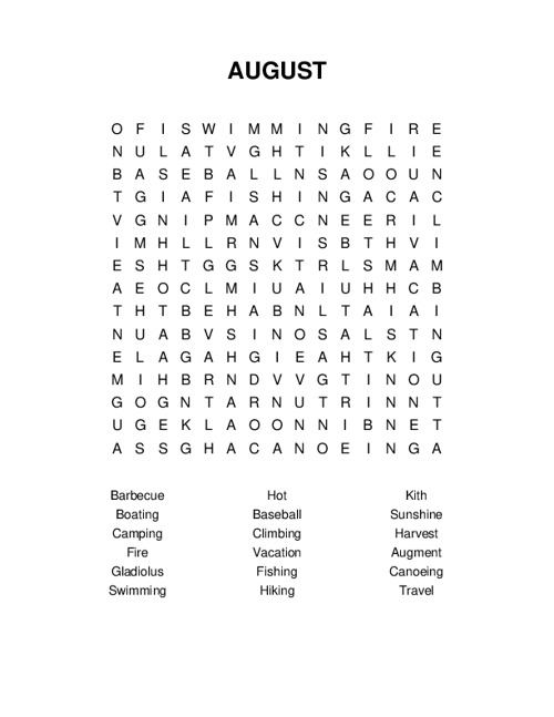 AUGUST Word Search Puzzle
