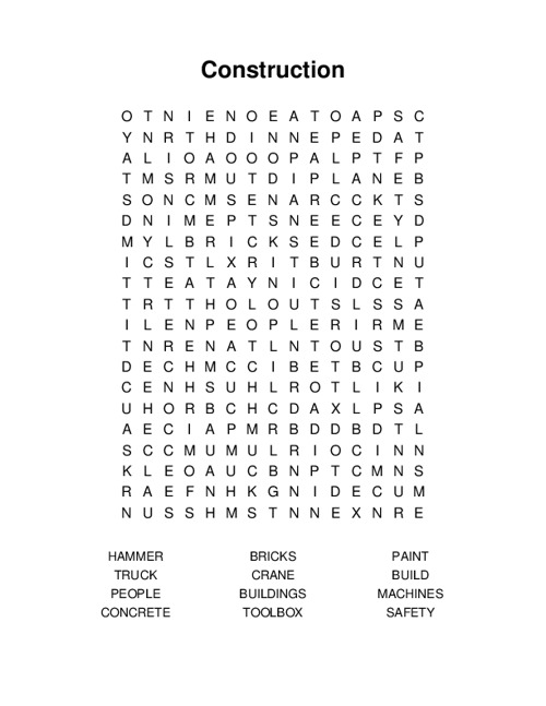 Construction Word Search Puzzle