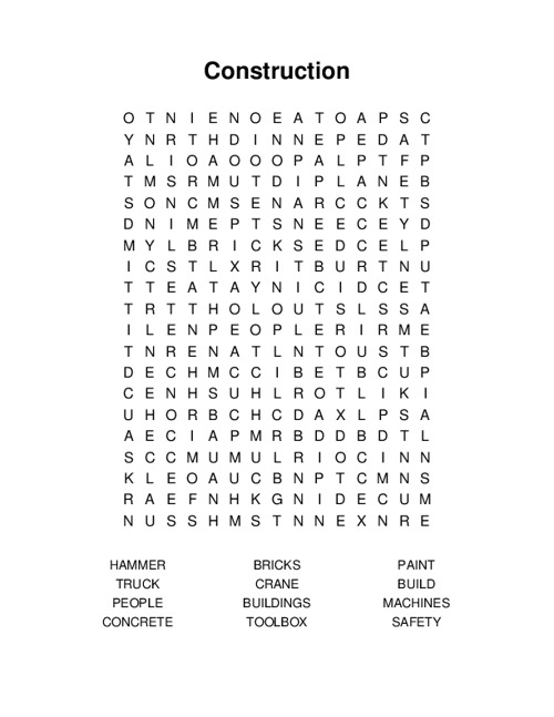 Equipment Machinery Word Search