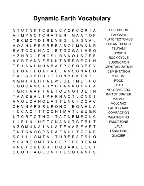 Dynamic Earth Vocabulary Word Search Puzzle
