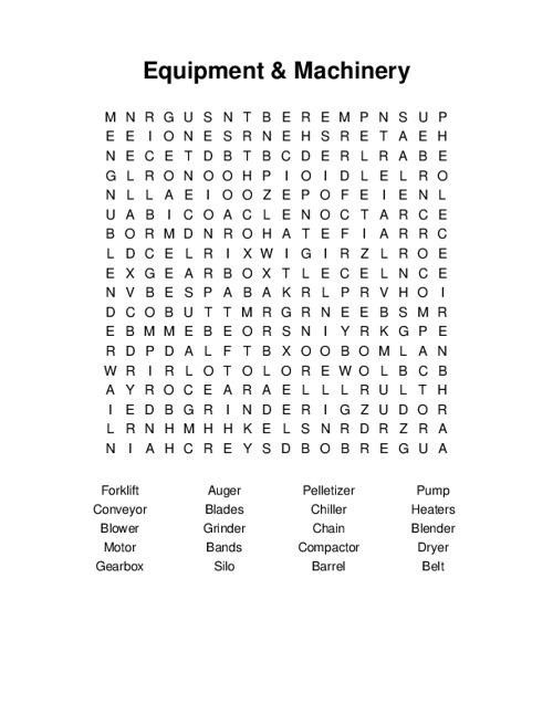 Equipment & Machinery Word Search Puzzle