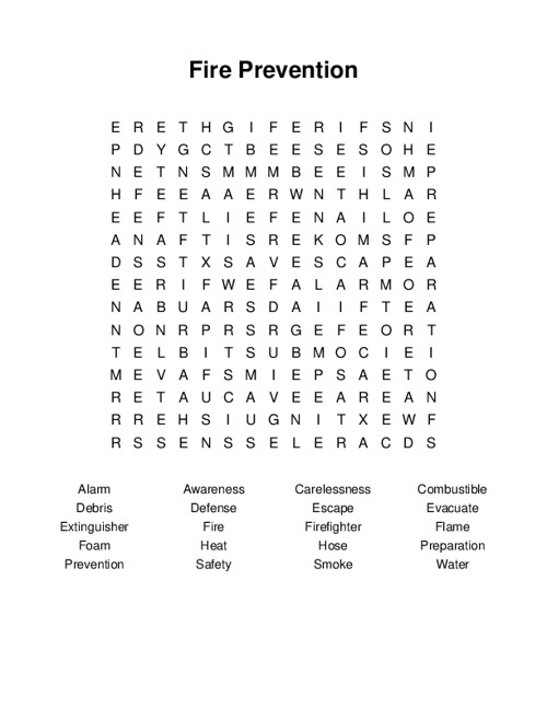 Fire Prevention Word Search Puzzle