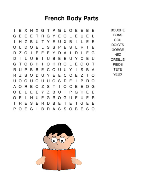 French Body Parts Word Search Puzzle