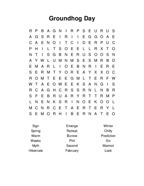 Groundhog Day Word Search Puzzle