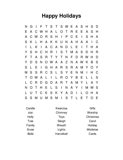 Happy Holidays Word Search