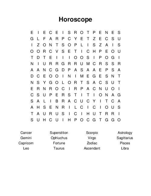 Horoscope Word Search Puzzle