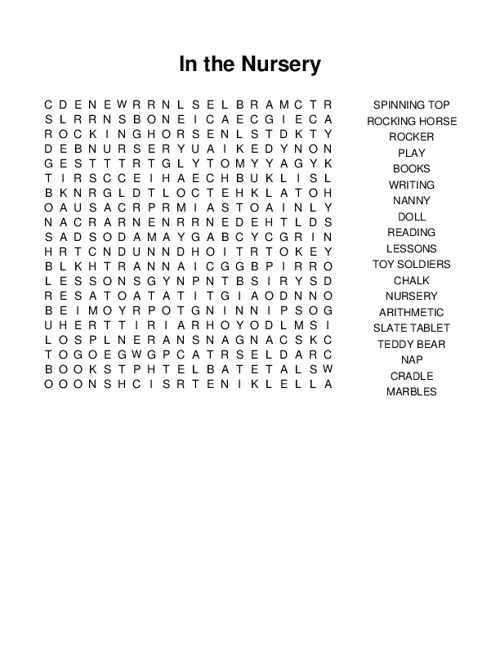 In the Nursery Word Search Puzzle