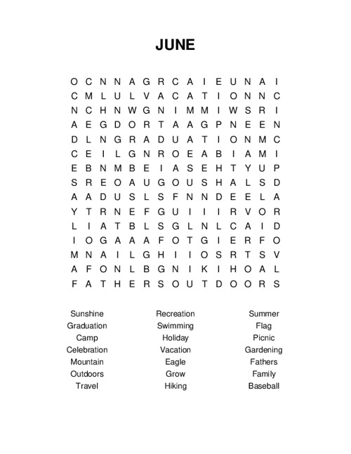 JUNE Word Search Puzzle