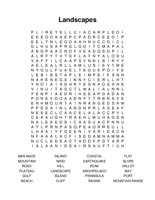 Landscapes Word Search Puzzle