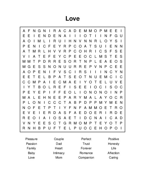 Love Word Search Puzzle