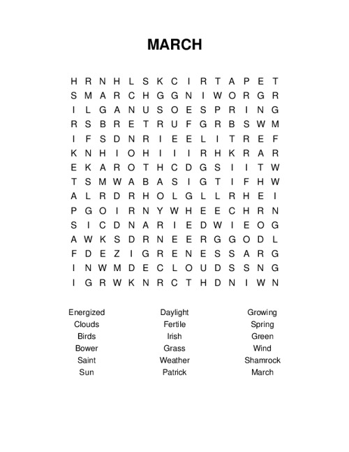 MARCH Word Search Puzzle