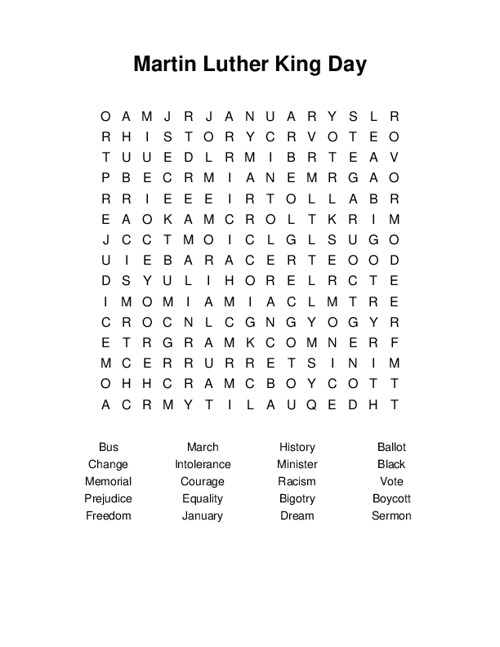 Martin Luther King Day Word Search Puzzle