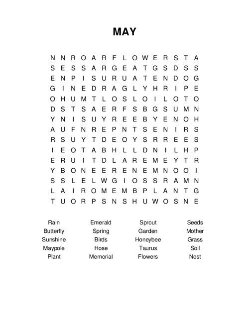 MAY Word Search Puzzle