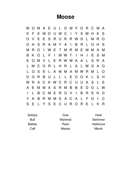 Moose Word Search Puzzle
