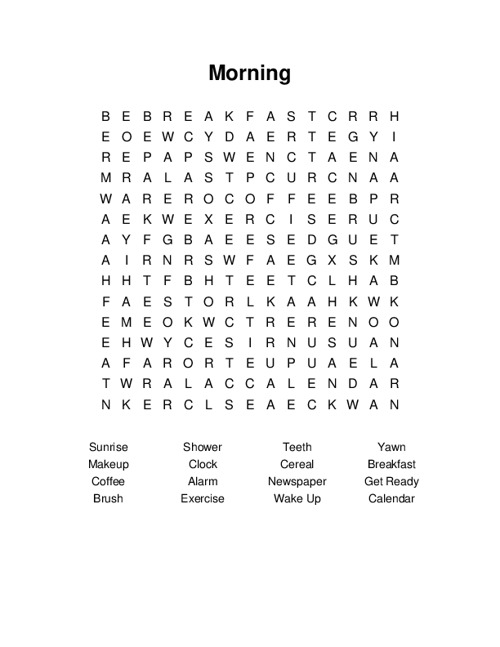 Morning Word Search Puzzle
