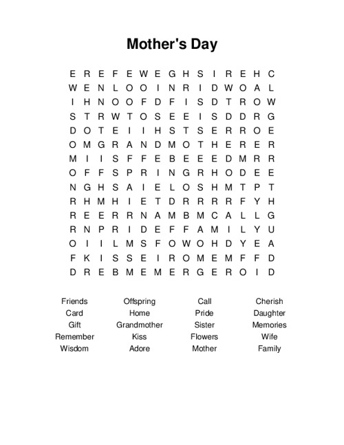 Mothers Day Word Search Puzzle