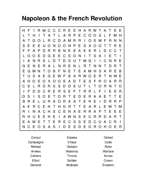 Napoleon The French Revolution Word Search