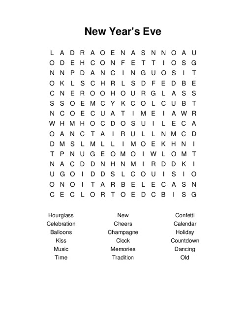 New Years Eve Word Search Puzzle