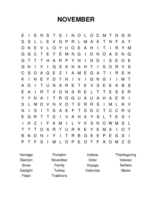 NOVEMBER Word Search